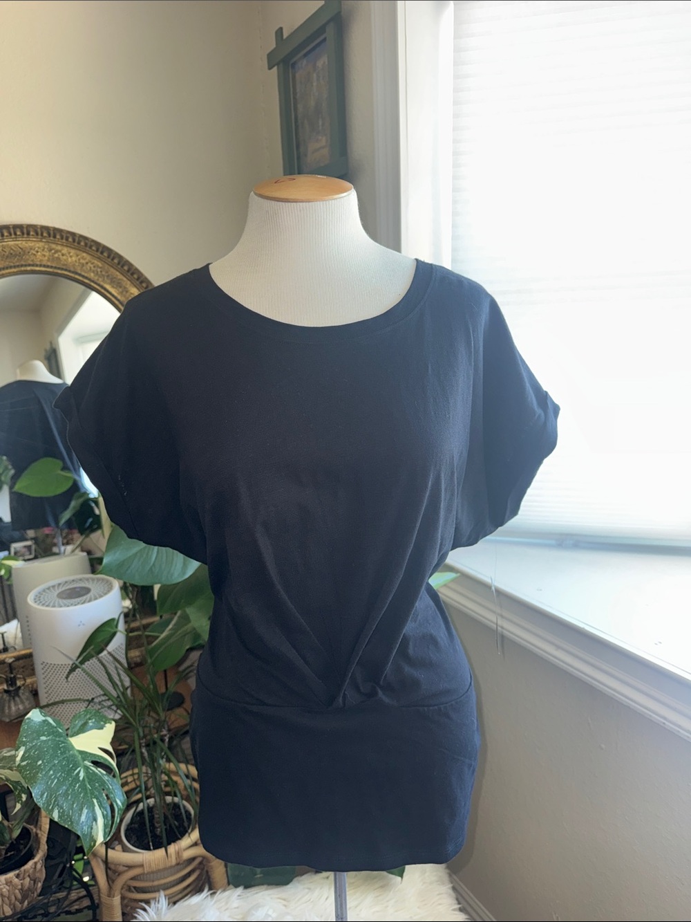 INC International Concepts Black Short Sleeve Top